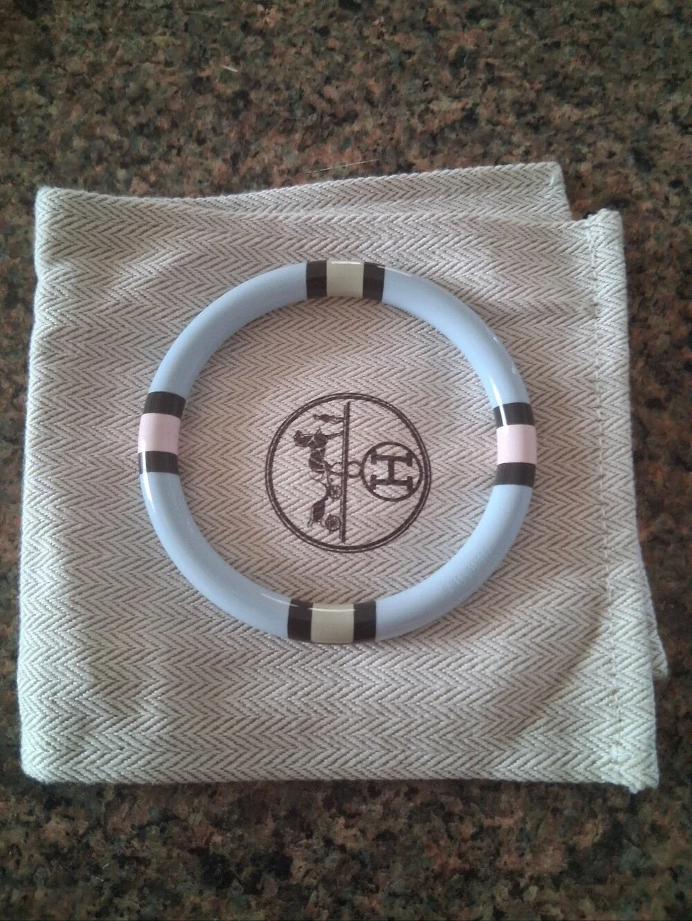 Light Blue Lacquered Hermes Bangle Bracelet with Pastel Accents